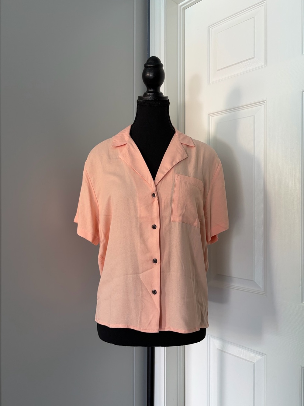 Women’s Peach/Coral Short Sleeve Button Down Shirt, Blouse